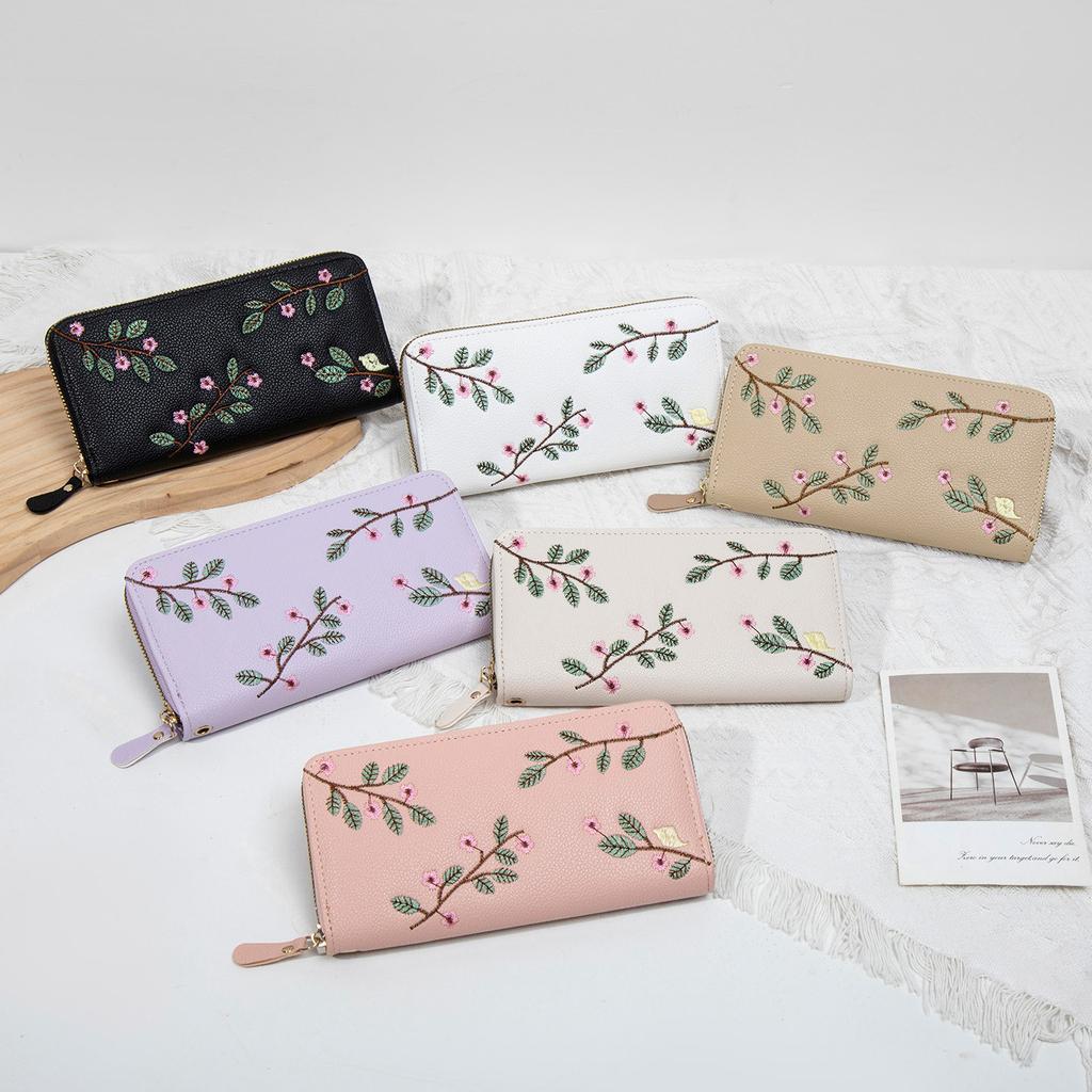New Women's Embroidered Flower Pocket Wallet Card Position Wallet Multi Sensory Fashion Metall Women's Handheld Bag