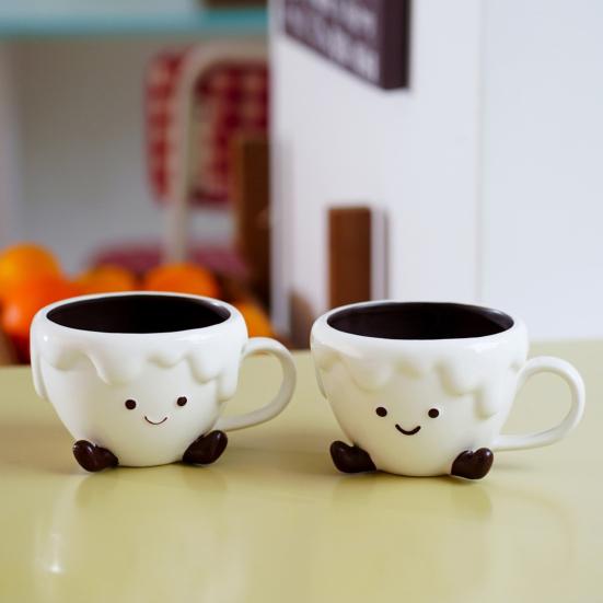 Keramický šálek kávy Kreslený vzor Šálek na espresso Hrnek na čaj Latte Hrnek na mléko Multifunkční šálek na nápoje pro kancelář Home