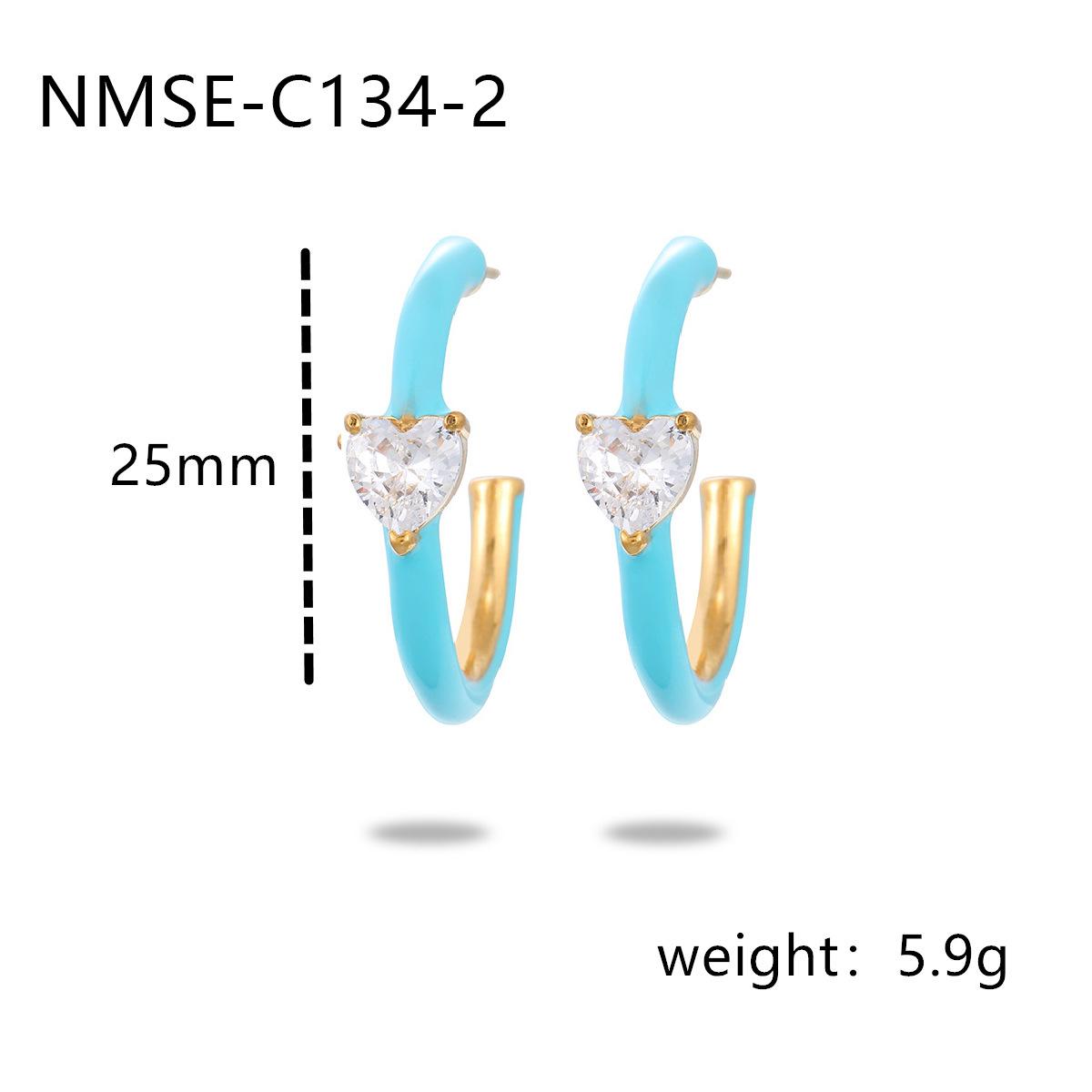GEMCHIC Women s Colorful Enamel C-Shaped Hoop Earrings with Heart Zircon Studs