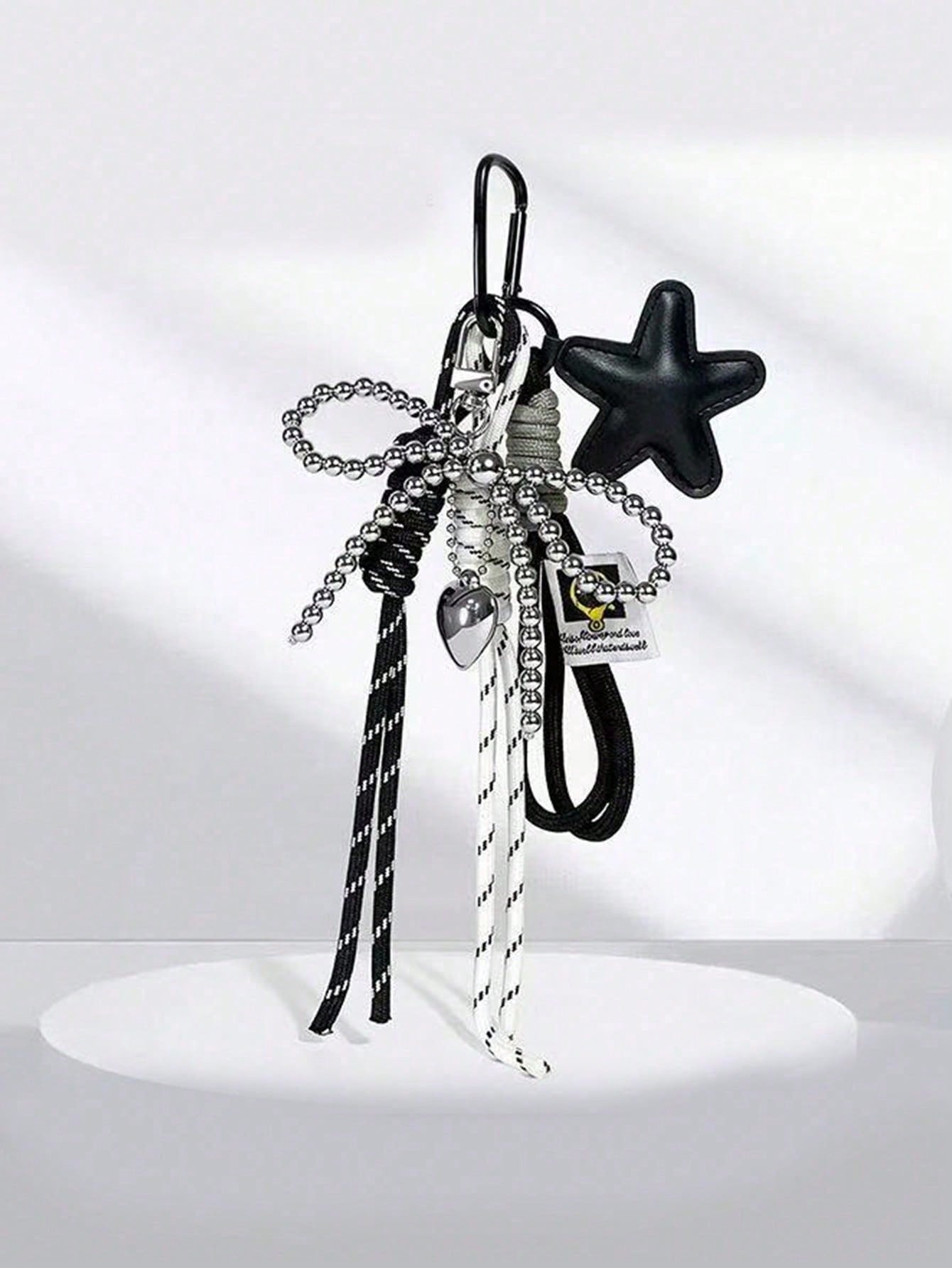 Star Bag Charm, Handmade Rope Phone Pendant, Ins Single Buckle Tassel Keychain, Butterfly Star Keyring, Multi-Function Keychain Pendant Black Star разноцветный