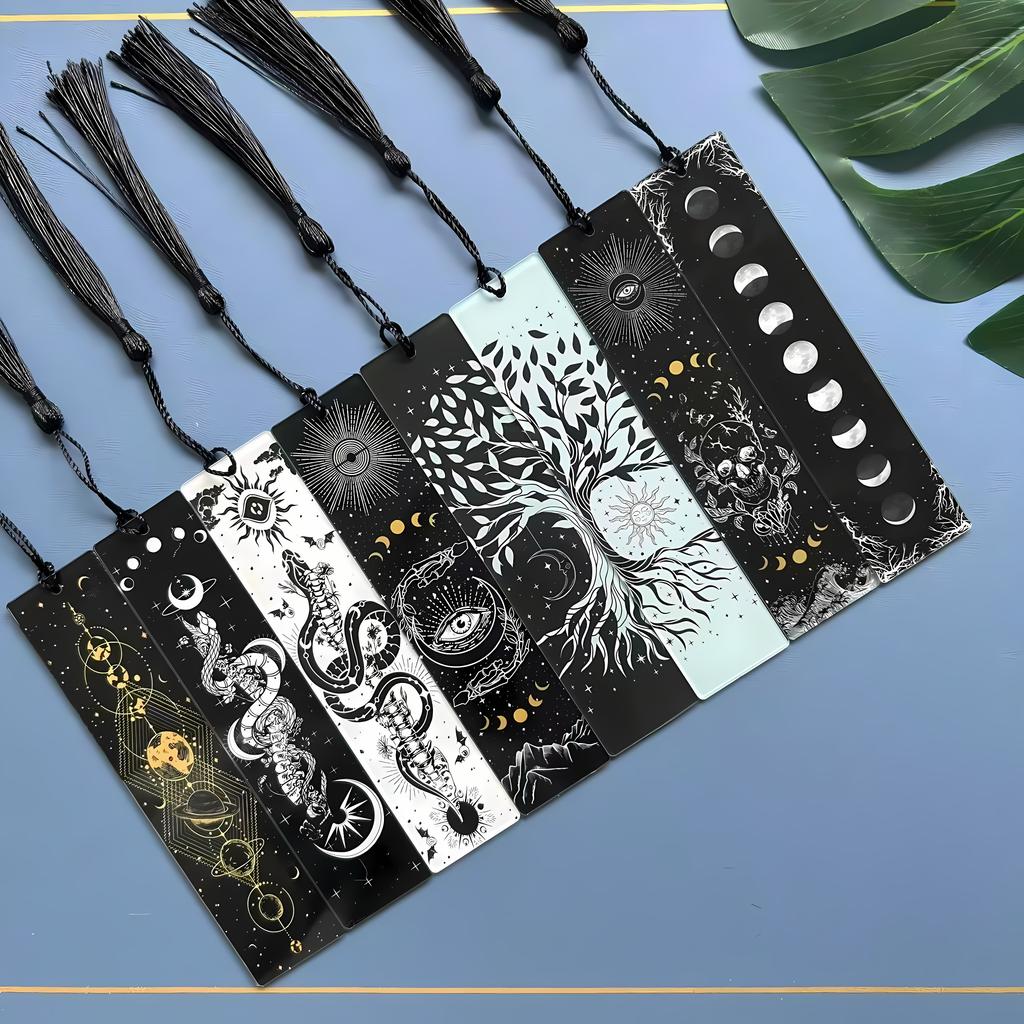 8pcs Acrylic Bookmarks Student Learning Supplies Stationery Gifts Decor Gifts Book Office Tree of Life Moon Tarot Element Patter