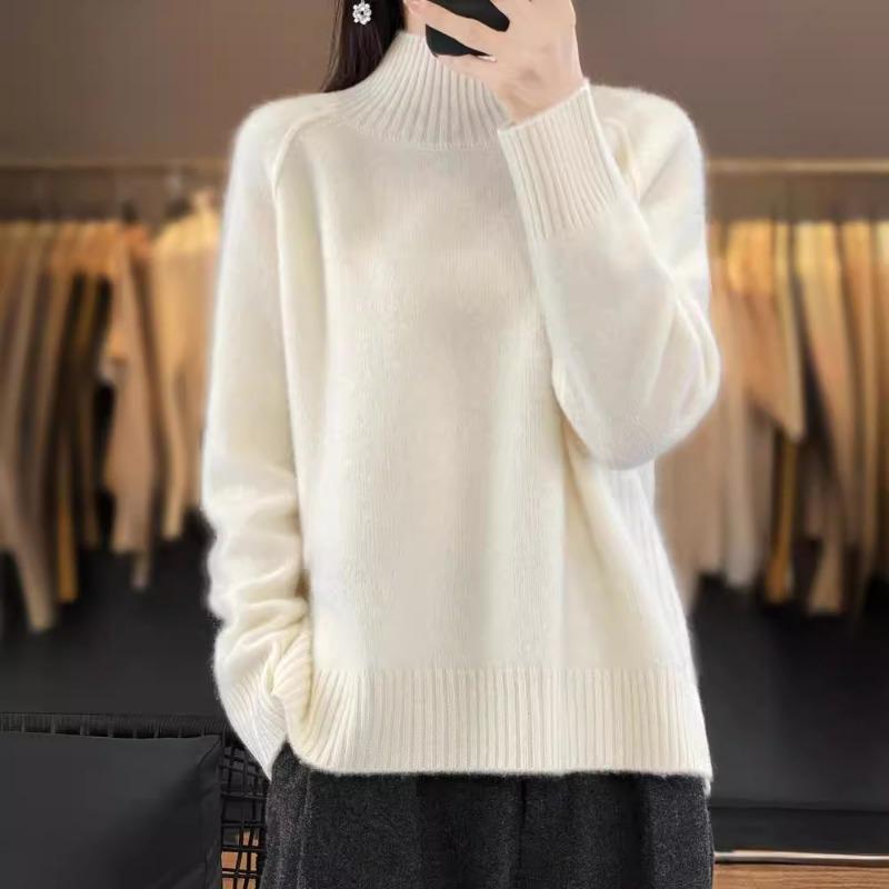 Autumn and Winter Semi-turtleneck Sweater Women's Bottoming Shirt with Fashionable and Casual Women's Shoulder Sweater Women's Simple Split Design