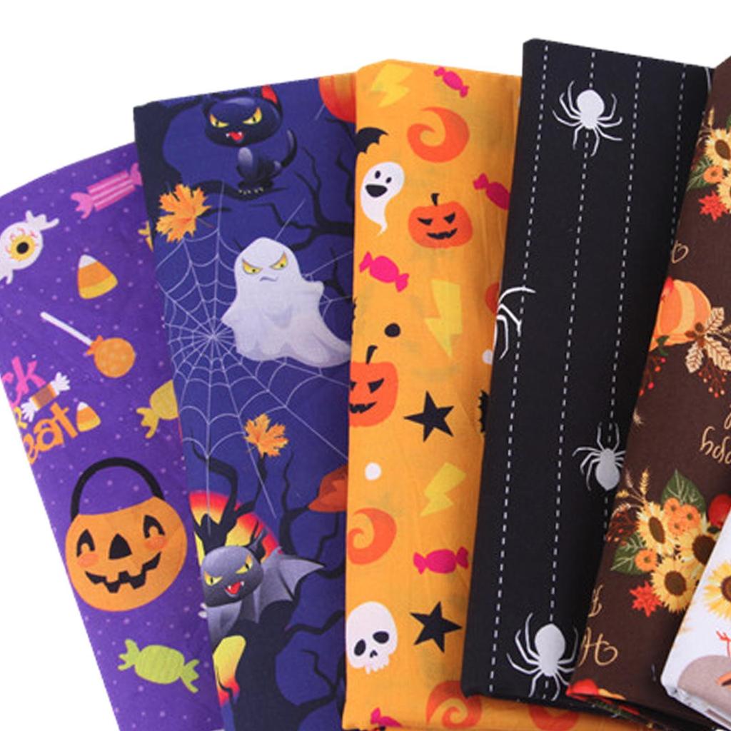 Halloween Cotton Fabrics Kit Crafting Quilting Handcrafted Soft Pumpkin Printed