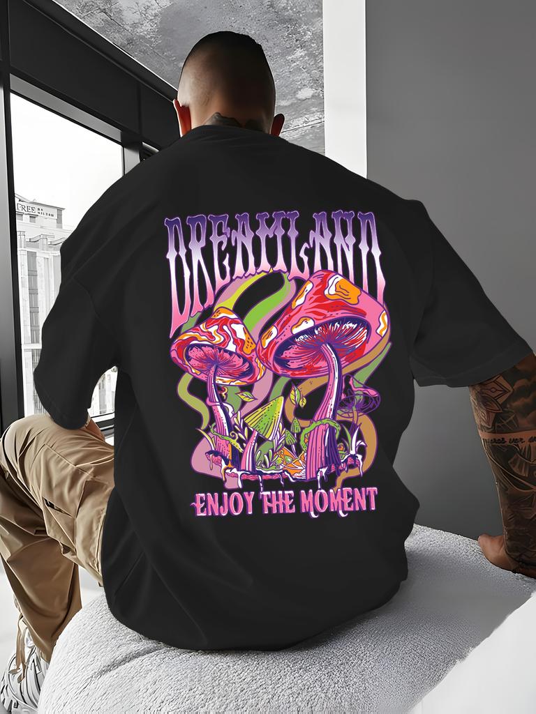 Men'S Short-Sleeve T-Shirt Featuring a Hand-Drawn Colorful Mushroom Design on The Back