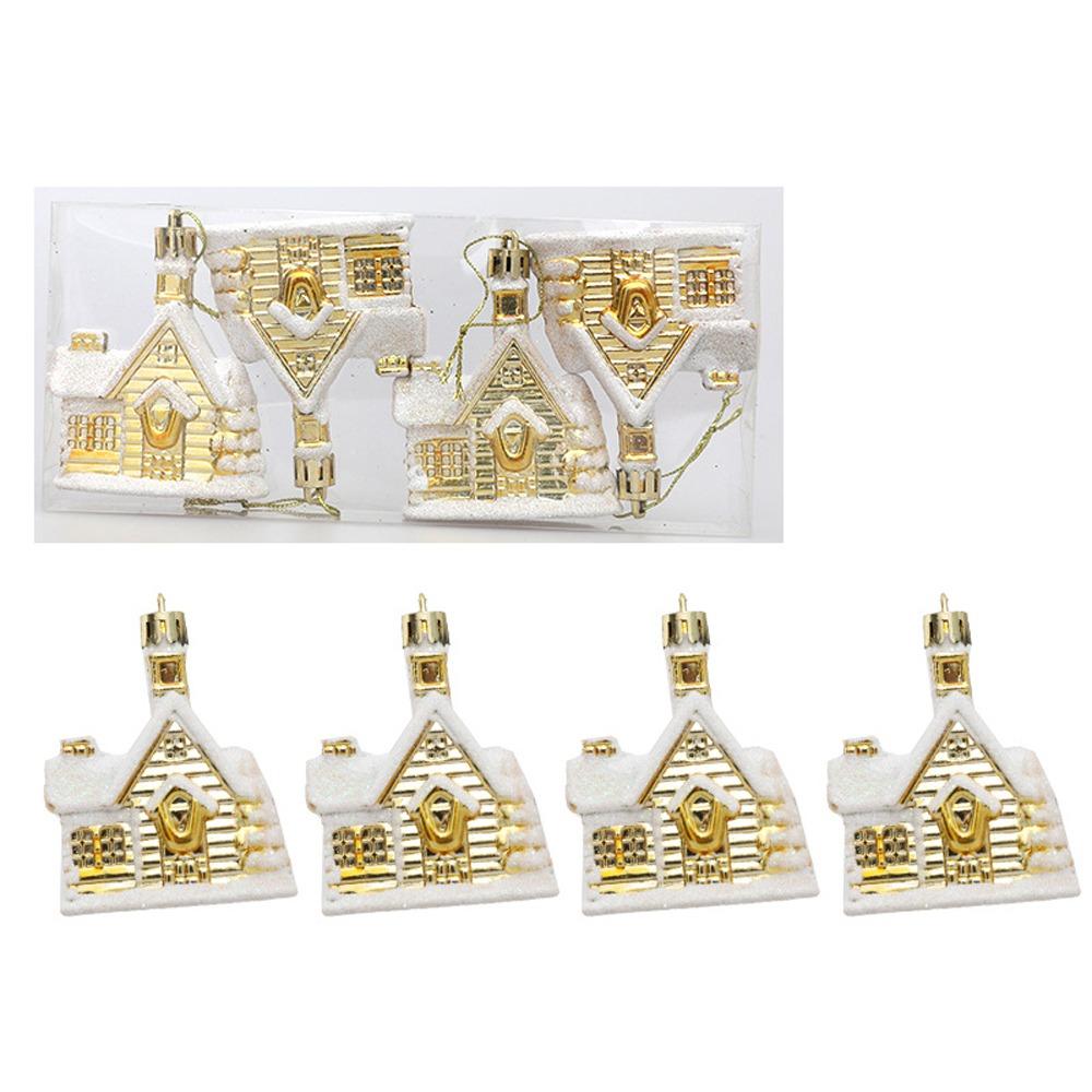 

4pcs DIY Christmas Painted Snow House Pendant Cartoon Xmas Tree Pendants Home Wedding Ornaments золотой