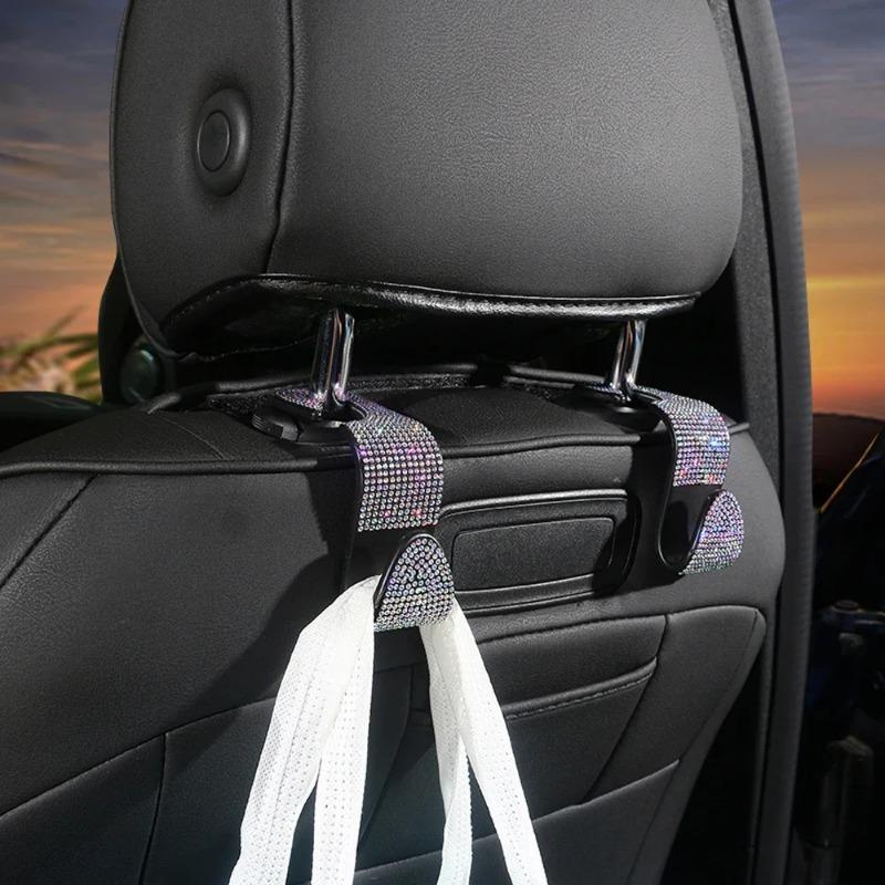 Diamond Crystal Car Seat Back Hook Hanger Auto Back Headrest Mount Storage Holder Universal Car Bling Accessories for Women