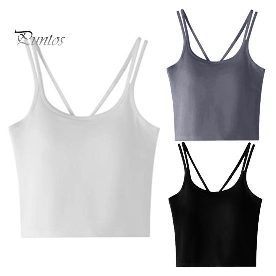 Sexy Bottoming Vest Double Spaghetti Straps Camisole Tops U-Neck Sleeveless Padded Vest Tops Sport Bottoming Cropped Tops