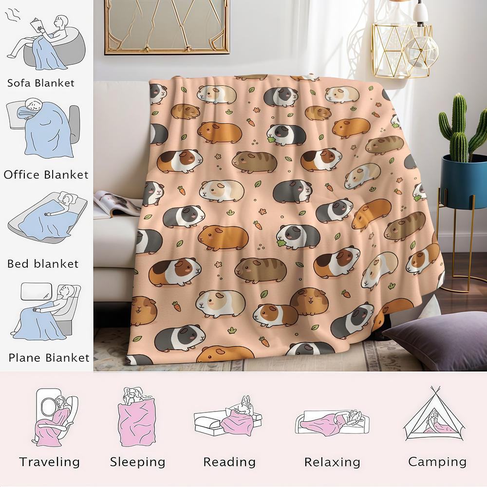 Cute Guinea Pig Flannel Blanket Warm Soft Halloween Christmas Couch Warm Cozy Decorative Decor Gift For All Season