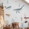 Large Undersea Animal Wall Sticker - Watercolor Whale & Turtle Design