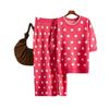 Summer round neck polka dot short-sleeved knitted sweater fashion suit + high waist hip-wrapped split skirt two-piece set