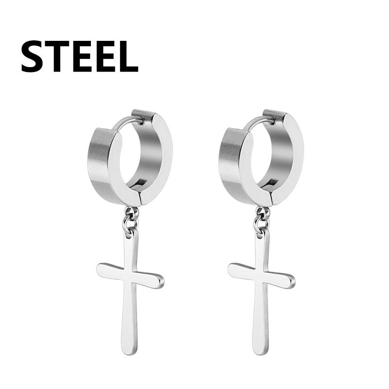 1 Pair Fashion Cross Circle Earring Stainless Steel Punk Dangle Rock Style Earrings Women Men's Earrings Fashion Jewelry Gift