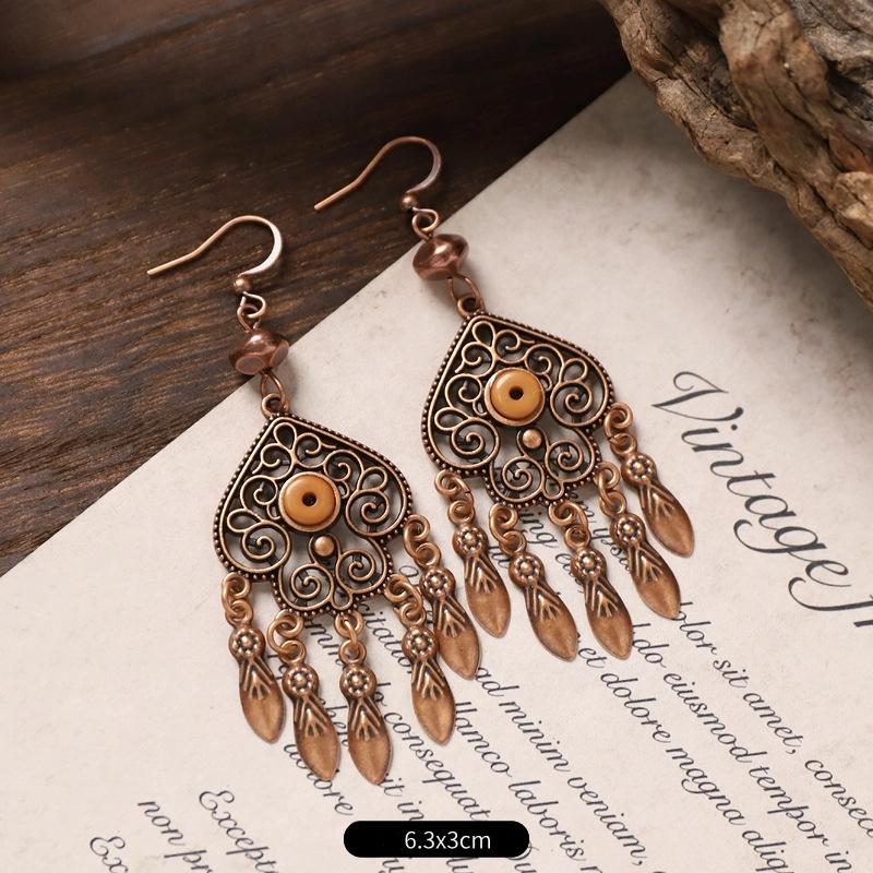 Vintage Ethnic Unique Brown Earrings for Women Bohemian Unusual Geometric Tassel Water Drop Earring Female Jewelry