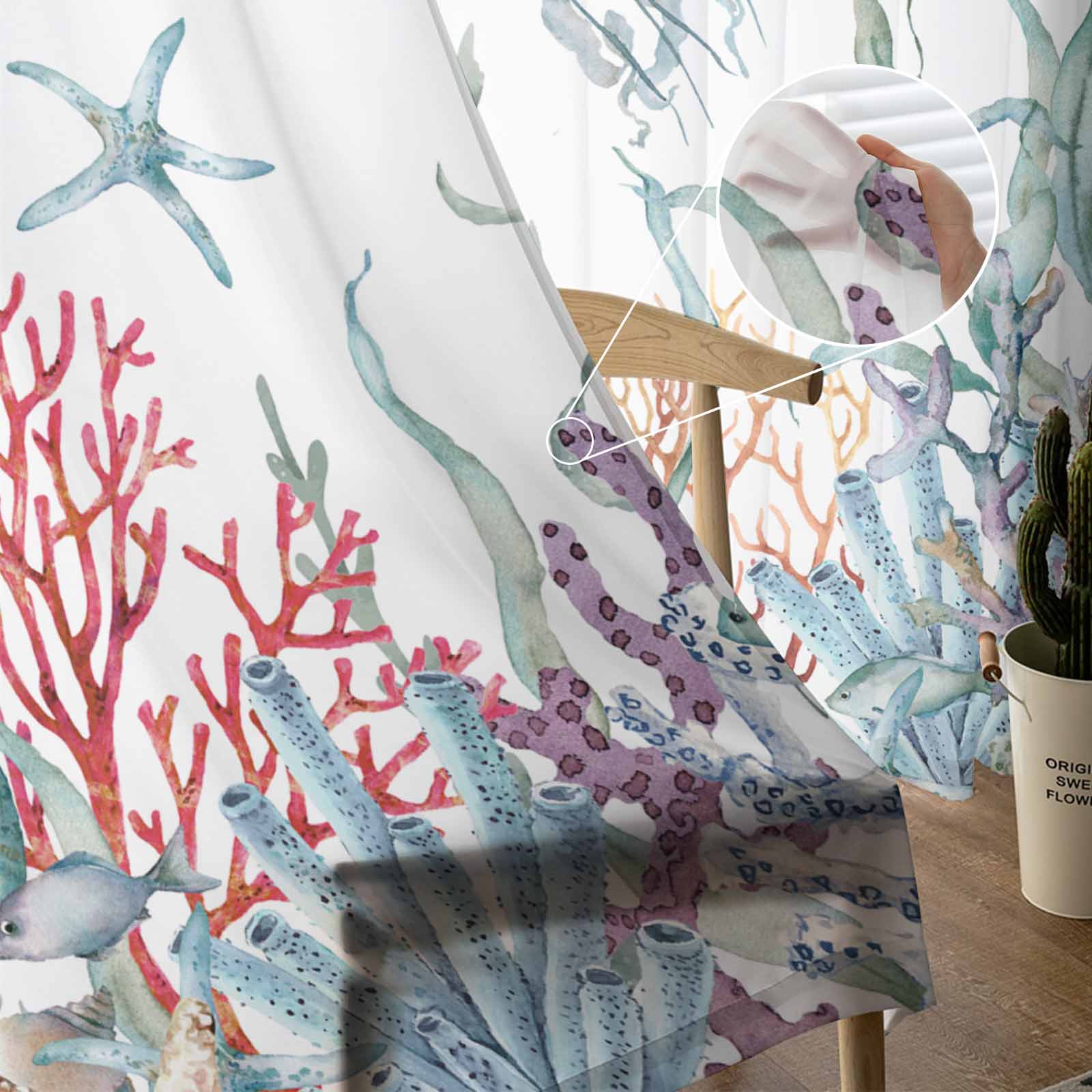 Морской коралловый летний тюль — фото 5