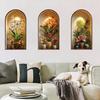 3 Peças Adesivos de Parede Vaso 3D Arte de Parede Flor Vintage Autoadesivos Coloridos Florescer Floral Decalques de Parede para Quarto Sala de Estar