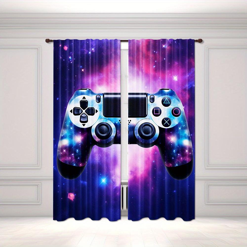 Polyester Gaming Controller Curtains 2pcs Flame Design Rod Pocket Drapes for Bedroom Living Room Durable Gamepad Theme Window