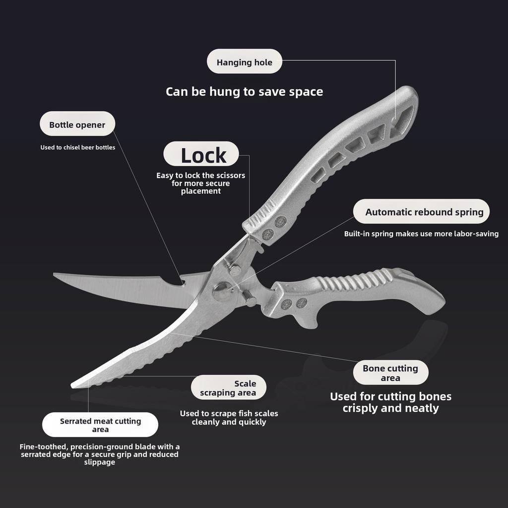 Stainless Steel Powerful Chicken Bone Scissors - Kitchen Multi-functional Household Bone-cutting Scissors