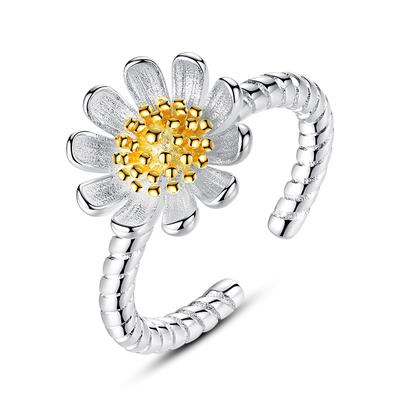 Yellow Stamen Small Daisy Flower Pair Ring, Small Fresh Sun Flower Chrysanthemum Ring, Female Ring