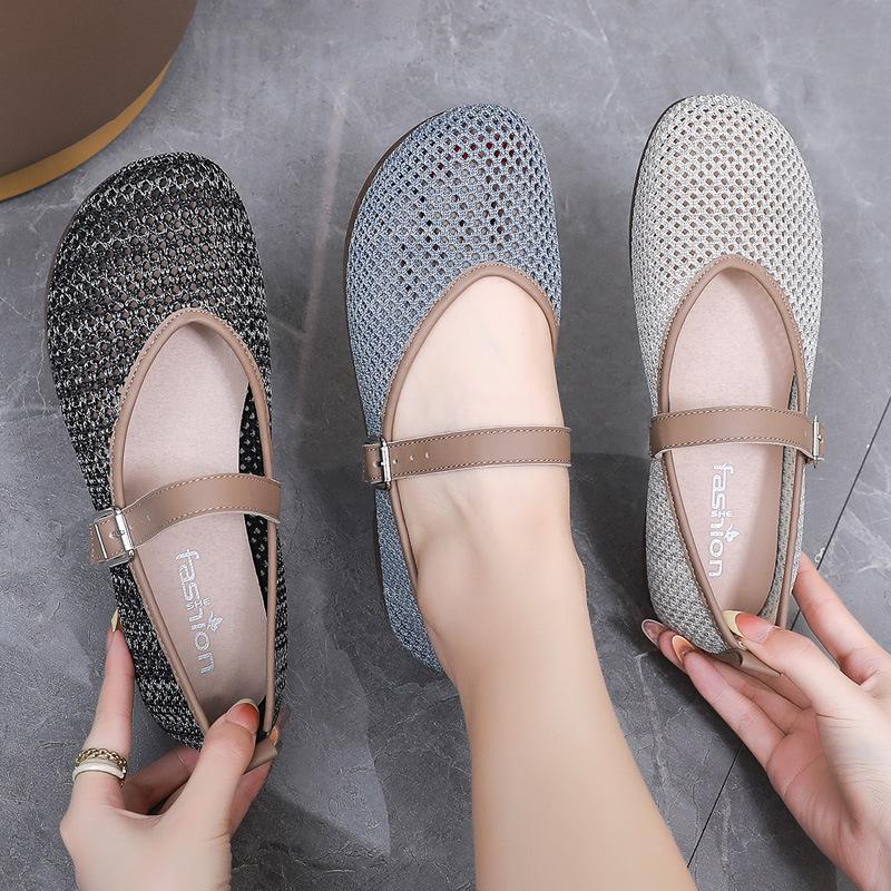 Women's 2025 Mary Jane Mesh Shoes - Breathable Flyknit, Soft Sole, One-Strap, Hollowed-Out Design
