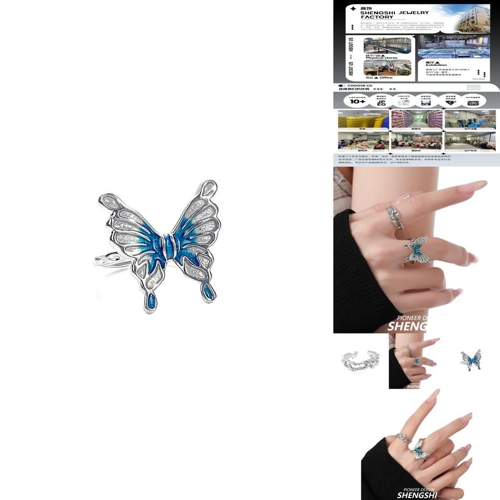 Elegant Blue Butterfly Themed Ring For Women Unique Small Batch Design With Adjustable Size