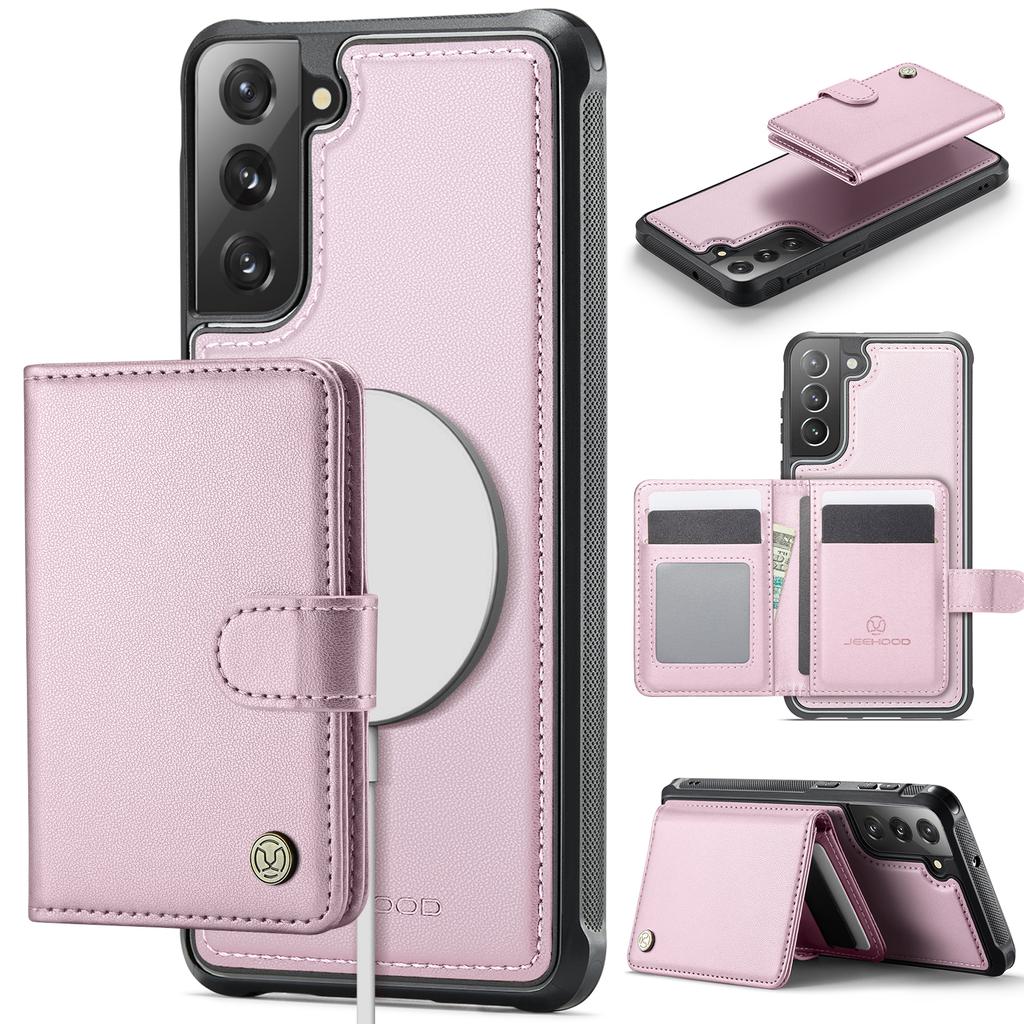For Samsung Galaxy S22 5G Case JEEHOOD J09 RFID Blocking Card Holder Leather Back Phone Cover Magnetic Case