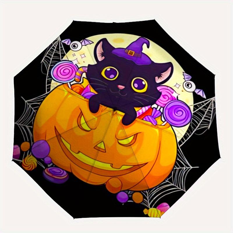 1pc Cartoon Cat & Pumpkin Trick or Treat Automatic Open/CloseUmbrella-CuteUmbrella with Cute Design, Portable 3-Fold Compact Umbrella for Men & W