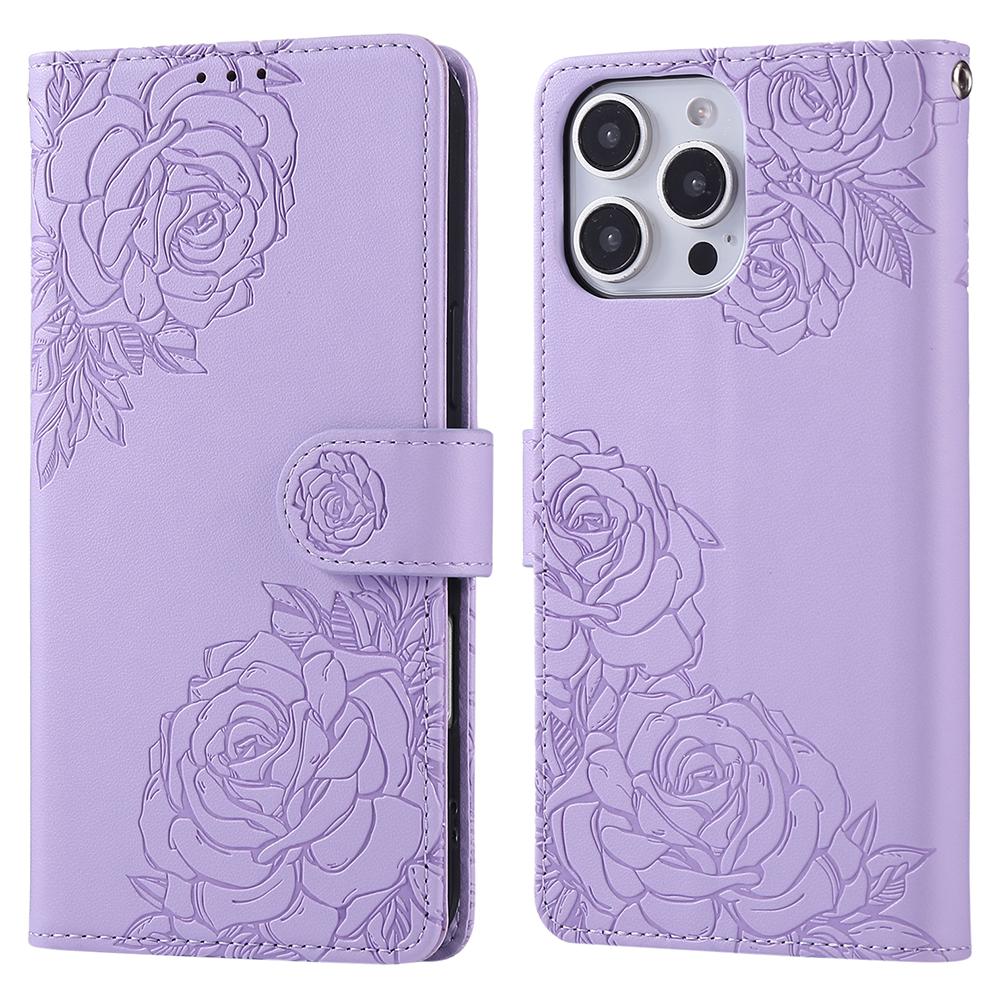 For iPhone 15 Pro Case Rose Flower PU Leather Wallet Phone Cover with 3 Card Slot
