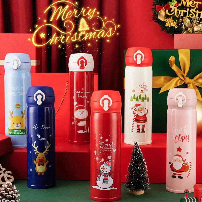 500ml Christmas Thermos Cup Stainless Steel Vacuum Water Bottle with Lid Elk Santa Thermos Cup Christmas Gift Christmas
