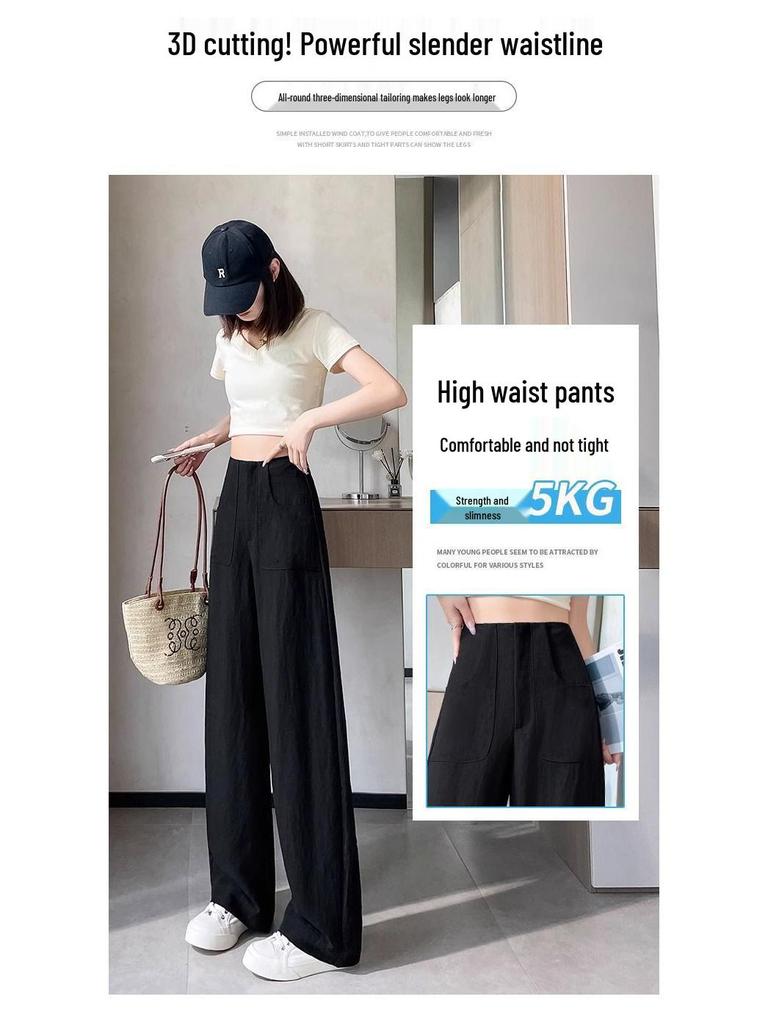 Women's High-Waist Tencel Cotton Linen Wide-Leg Pants - Summer Thin, Floor-Length, Straight Casual Design