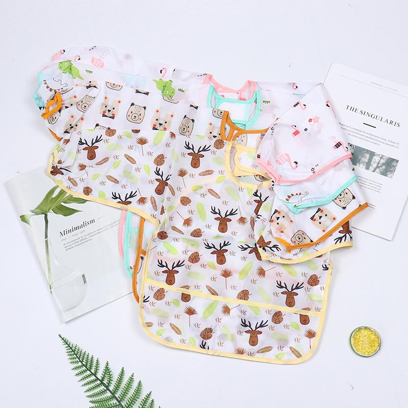 Baby Kids Toddler Long Sleeve Waterproof Art Smock Feeding Bib Apron Pocket