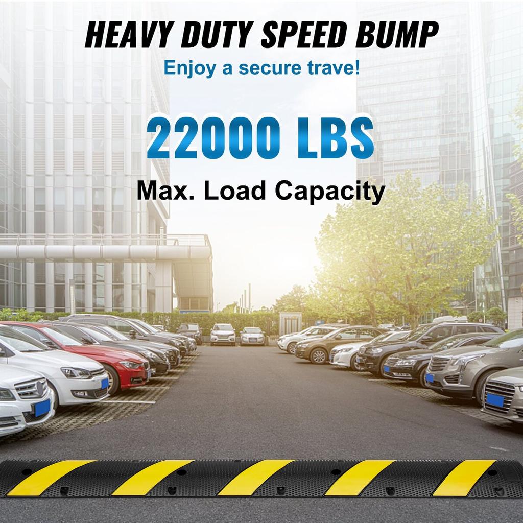 6 Ft/72'' Rubber Speed Hump, 2 Channel, 22000 Lbs Load Capacity Heavy Duty Traffic Speed Bump, with High Reflective Yellow Strip 4 Expansion Screws