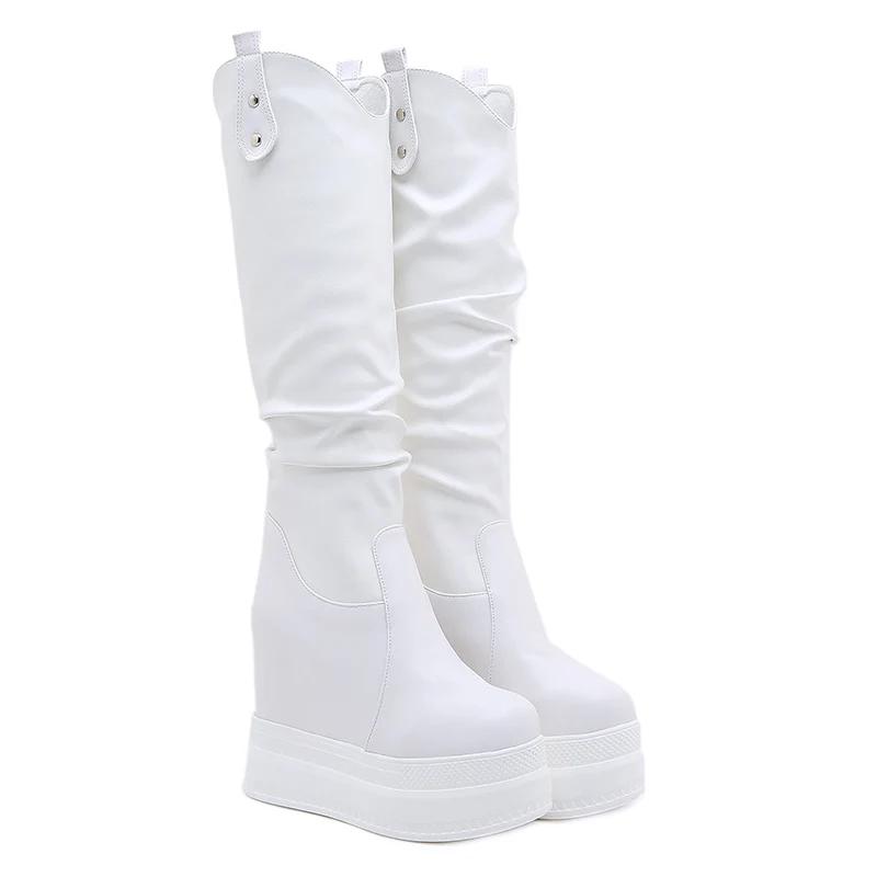 Fashion 13CM Thick Sole Height Increased Tube Boots Women Fashion Buckle Strap European and American Platform Shoes Woman Knee High