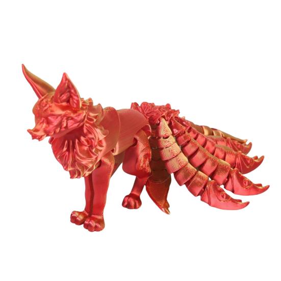 3D Printed Fox Ornament Nine Tailed Fox Figurine with Articulated Tails And Limbs Animal Action Figure Flexible Fidget Toy for Stress Relief Desk
