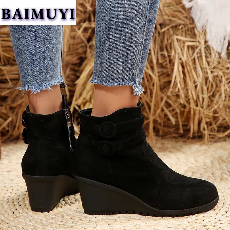 Móda Dámské klínkové sněhule ke kotníku Semišové boty na vysokém podpatku 2025 Trend Nové designové zimní Chelsea boty Elegantní lodičky na zip Mujer Botas