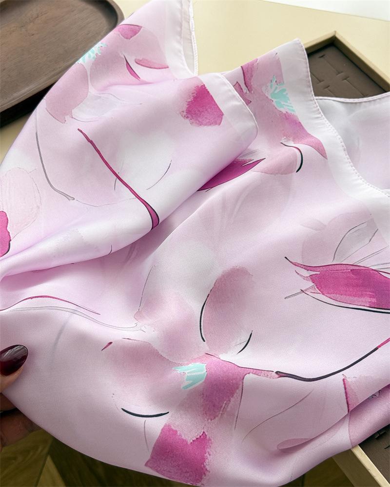 Floral Printed Small Square Scarf For Women Summer Sun Protection
