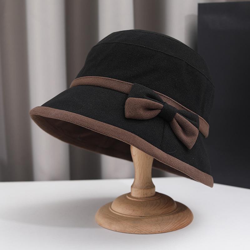 Autumn and Winter New Anti-ultraviolet Sun Hat Outdoor Bow Bucket Hat Foldable Windproof Elegant Basin Hat