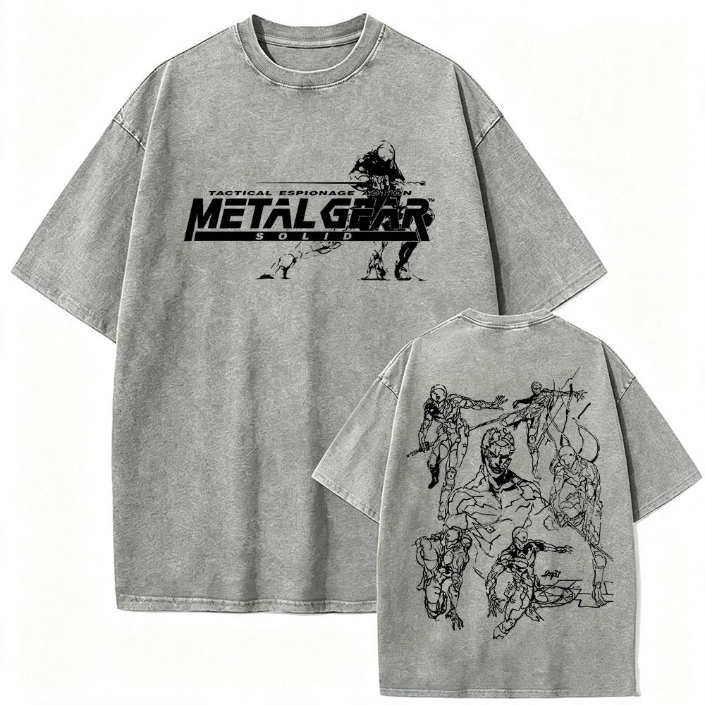 Hot Game Metal Gear Solid 3 Snake Eater Vintage Washed T Shirt Unisexs Loose Player Fans Fashion Short Sleeve Tshirts Streetwear