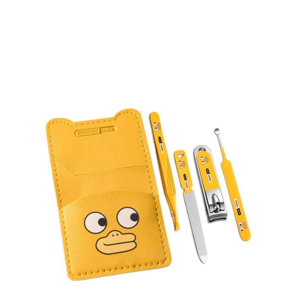 Cartoon Nail Clipper Set: Cute, Portable Grooming Kit with Cuticle Pusher, Tweezers, and Ear Pick for Men & Women.