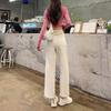 Women's High-Waisted Retro Khaki Cropped Wide-Leg Jeans with Raw Hem