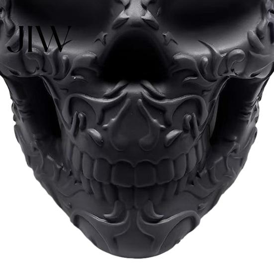 Dark Academia Desk Decor Halloween Skull Makeup Brush Holder, Matte Black Gothic Skeleton Pen Organizer Creative Desktop Accessories for Desk,