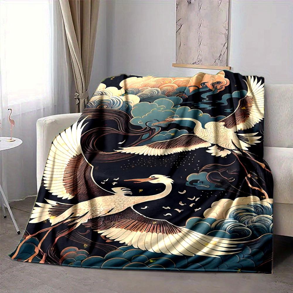 1 Stück Kraniche Wolken Leichte Flanelldecke, Bequeme und Warme Decke, für Büro und Camping Schlafsofa, Wohnzimmer061