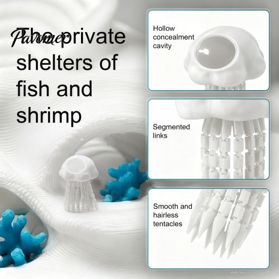 Stress Relief Cave for Aquatic Pets Aquarium Floating Jellyfish Hide, 3D Printed Fish Tank Hidden Shelter Small Hideout, Decorative Pleco Shrimp Betta