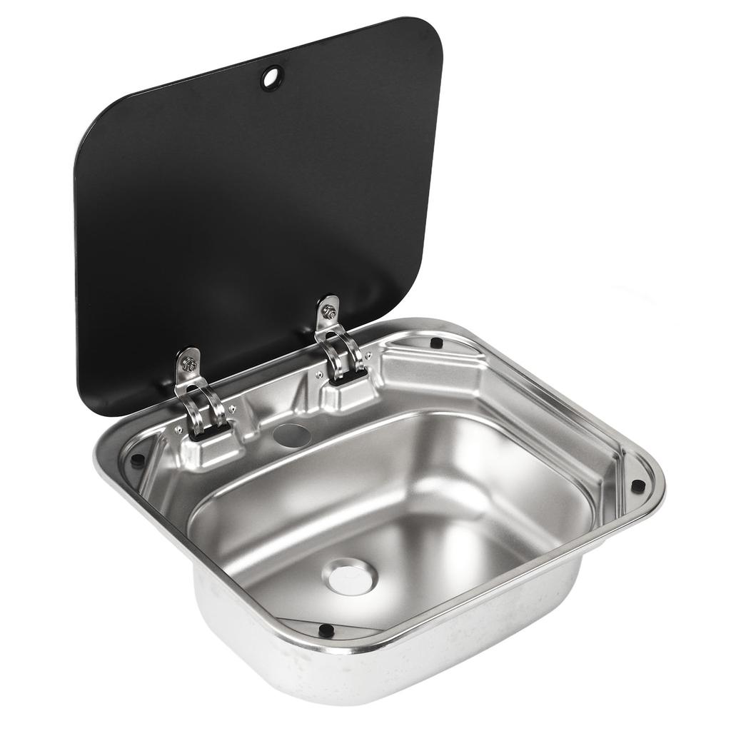RV Kitchen Sink Large Capacity 420x370x145mm Rectangle RV Accessories with Toughened Glass Cover