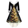 Women's Fashion Elegant Autun And Winter Long Sleeve V-Neck Christmas Print Dress