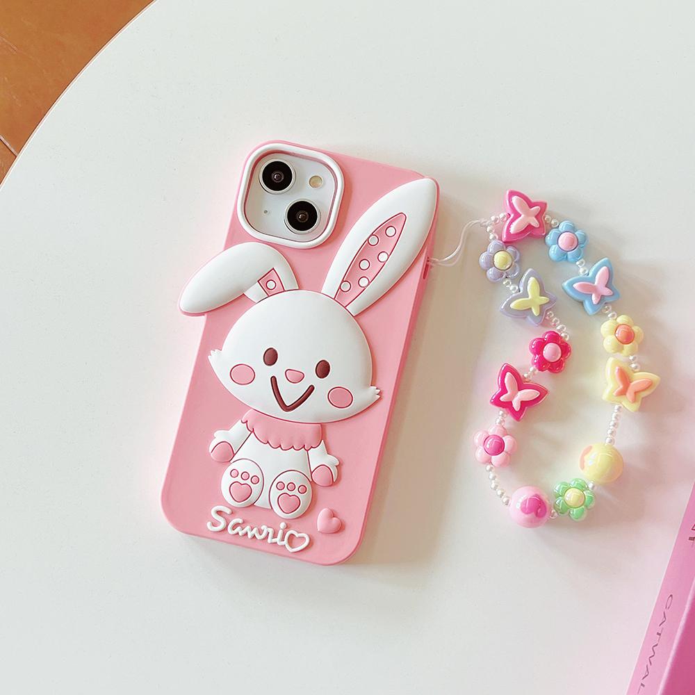 Cartoon Cute Rabbit Phone Case Compatible for iPhone 14 13 12 Pro Max 11 7 Plus Pink Stereoscopic Silicone Protective Cover