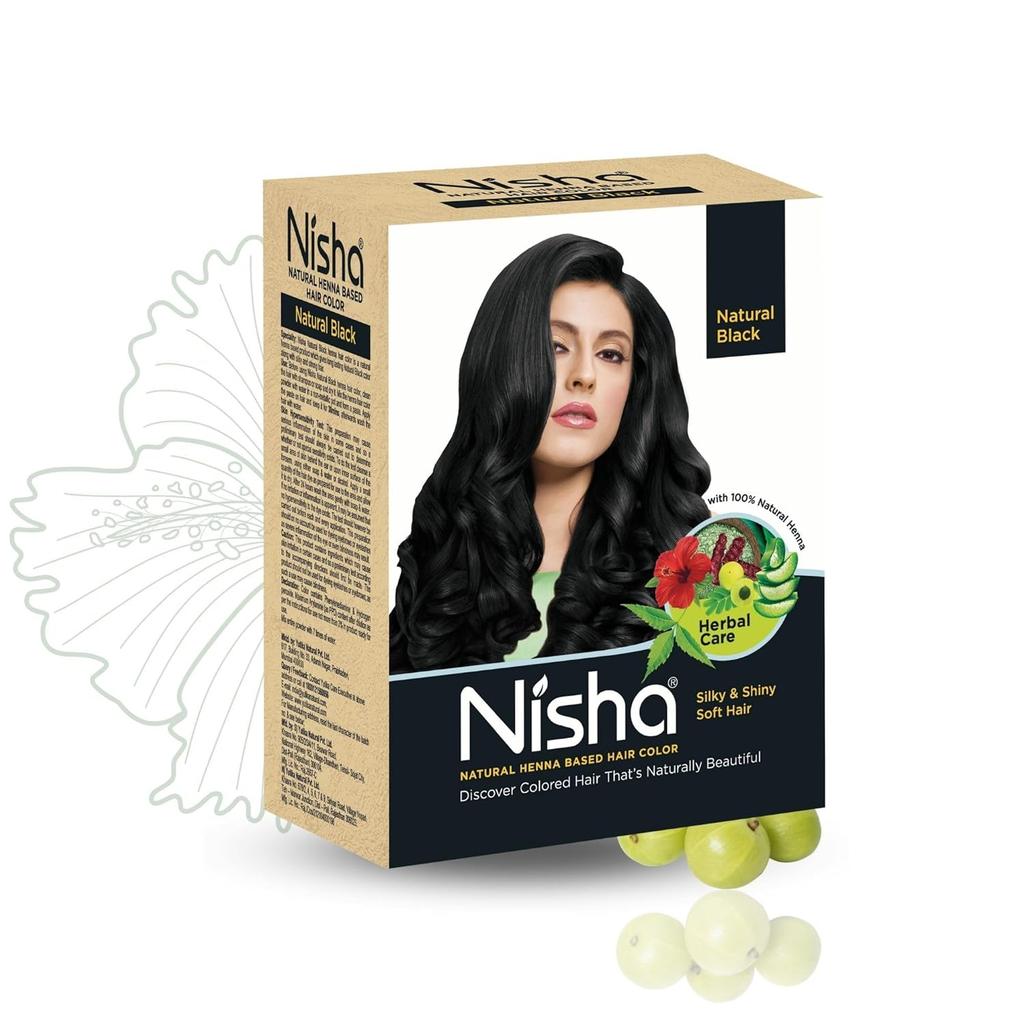 Nisha Natural Henna Powder Hair Colour Natural Black Semi-Permanent Hair Dye For Silky Shiny Hair 60g Pack Of 1