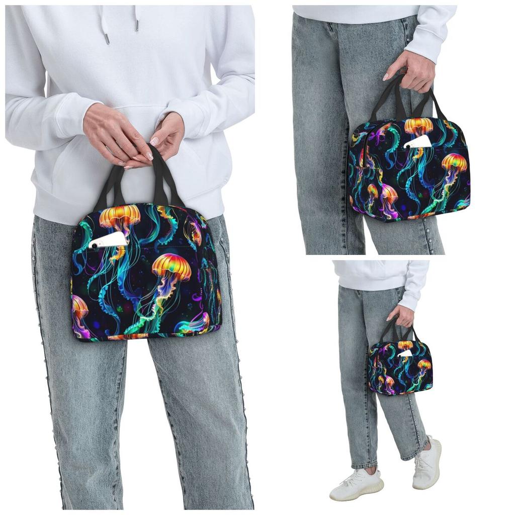 Psychedelic Bioluminescent Trippy Jellyfish Insulated Lunch Bag for Women Office Cooler Thermal Food Box Tote Lunch Boxes