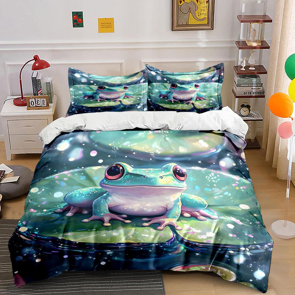 Colorful Frog Decorative Set Soft Comfortable Duvet Cover Bedding Set Included 1*Duvet Cover & 2*Pillowcases, Gift