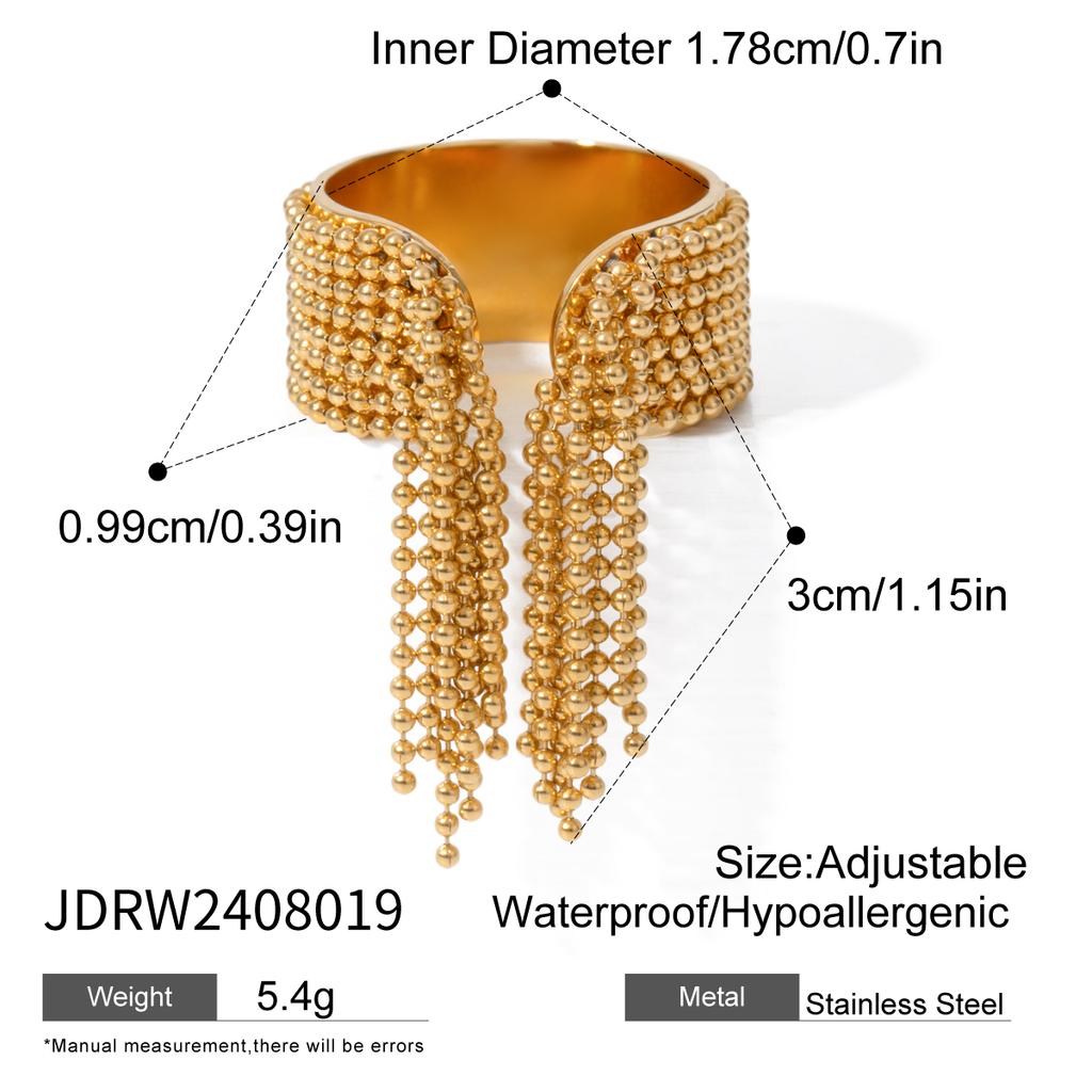 Youthway Exaggerated Personality Stainless Steel Two Color Circle Beads Tassel Bracelet Ring For Women Anti Allergic Jewelry