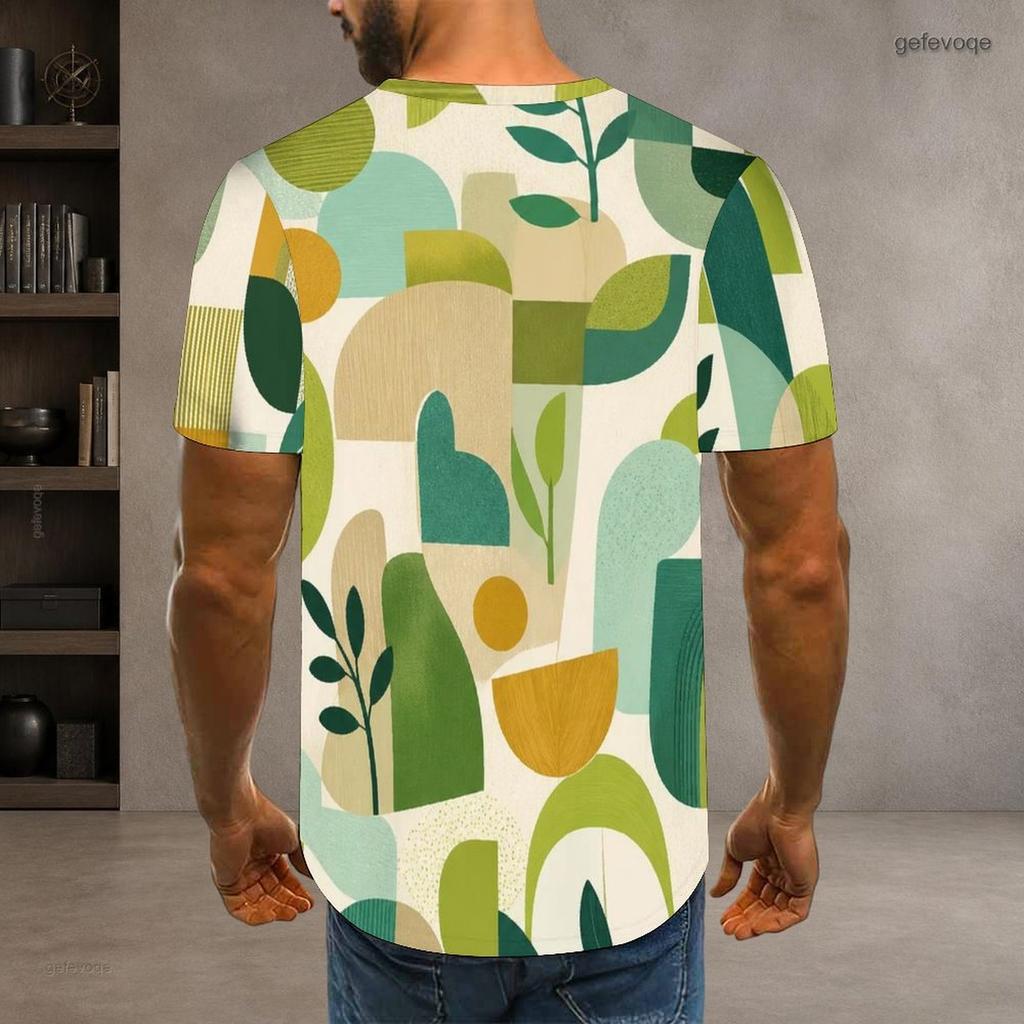 Men Plus Size Round Neck Short Sleeve T Shirt Abstract Geometric Printed Multicolor Casual Pullover