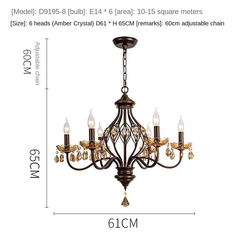 

Винтажная хрустальная люстра для гостиной, светильники для столовой, орехового цвета, светильники для спальни 6 headlamps
